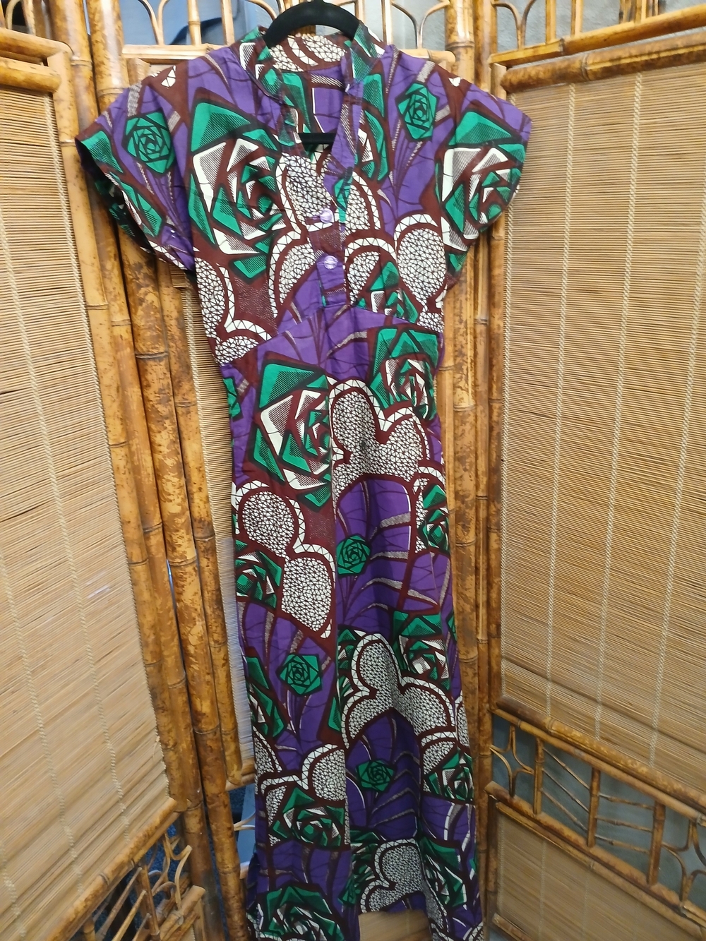 Purple & Green Waxprint Maxi Dress